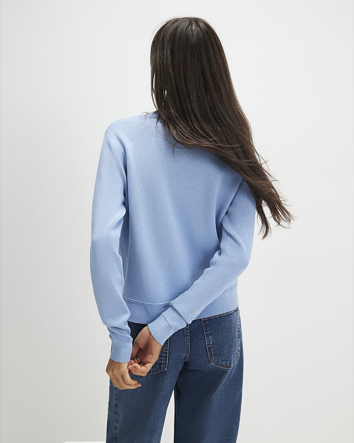 River Island Blue Knit Fitted Scallop Trim Cardigan