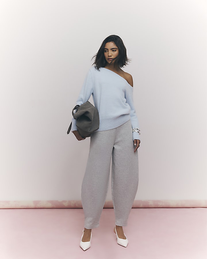 River Island Blue Long Sleeve Asymmetric Fluffy Top