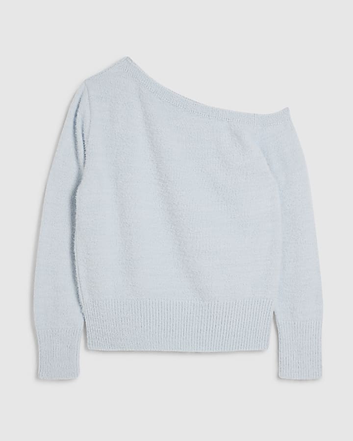 river island Blue Long Sleeve Asymmetric Fluffy Top