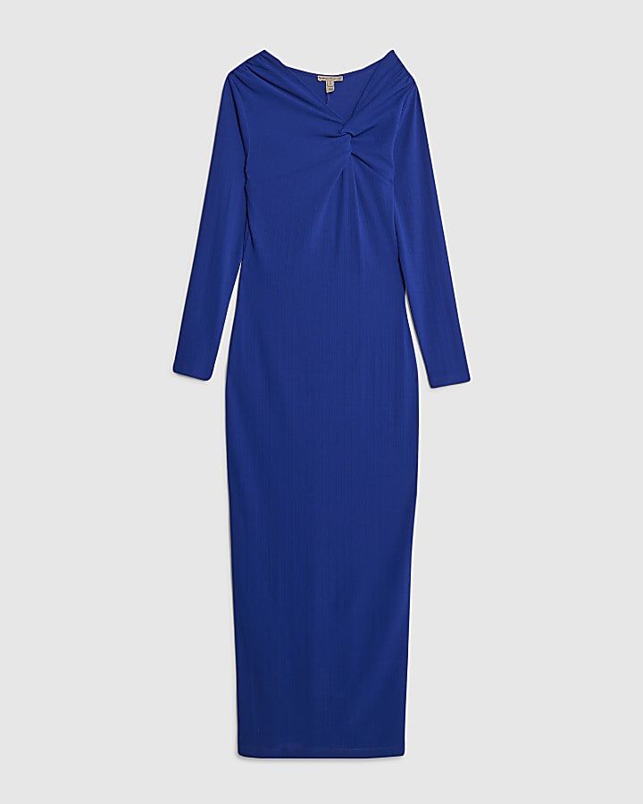 river island Blue Long Sleeve Twist Front Midi Dress