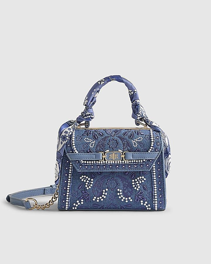 River Island Blue Mini Embroidered Cross Body Tote Bag