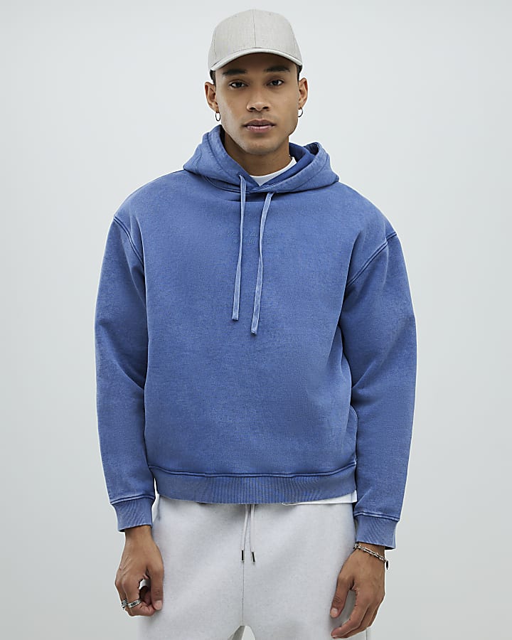 River Island Blue Oversized Fit Japanese Snake Hoodie