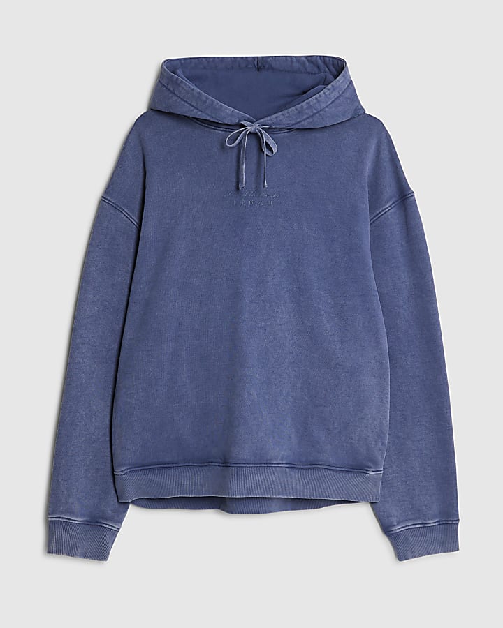 river island Blue Oversized Fit Japanese Snake Hoodie