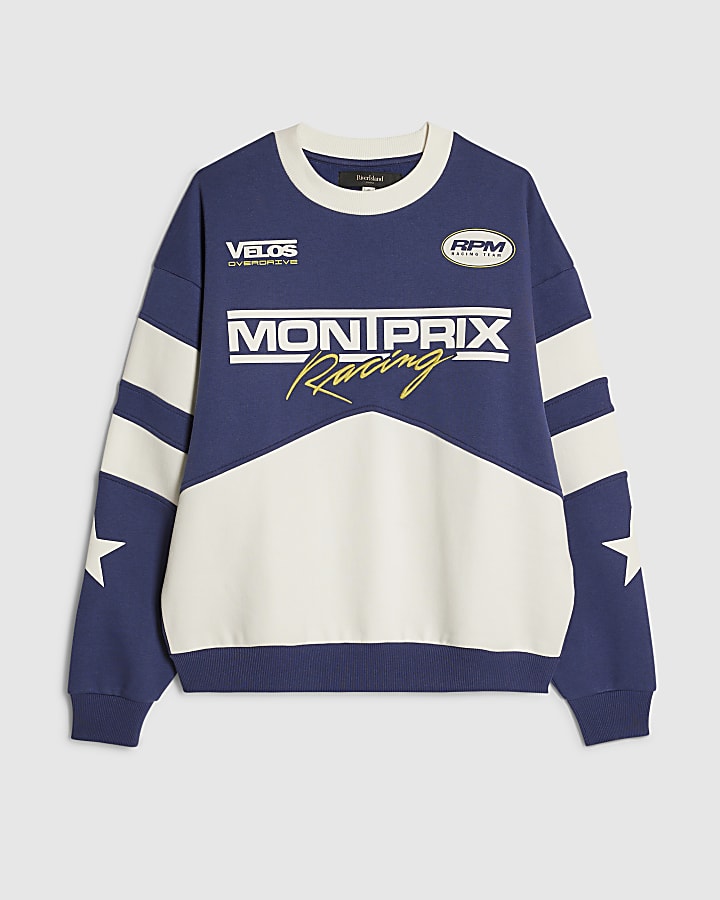 river island Blue Oversized Fit Mont Prix Sweatshirt