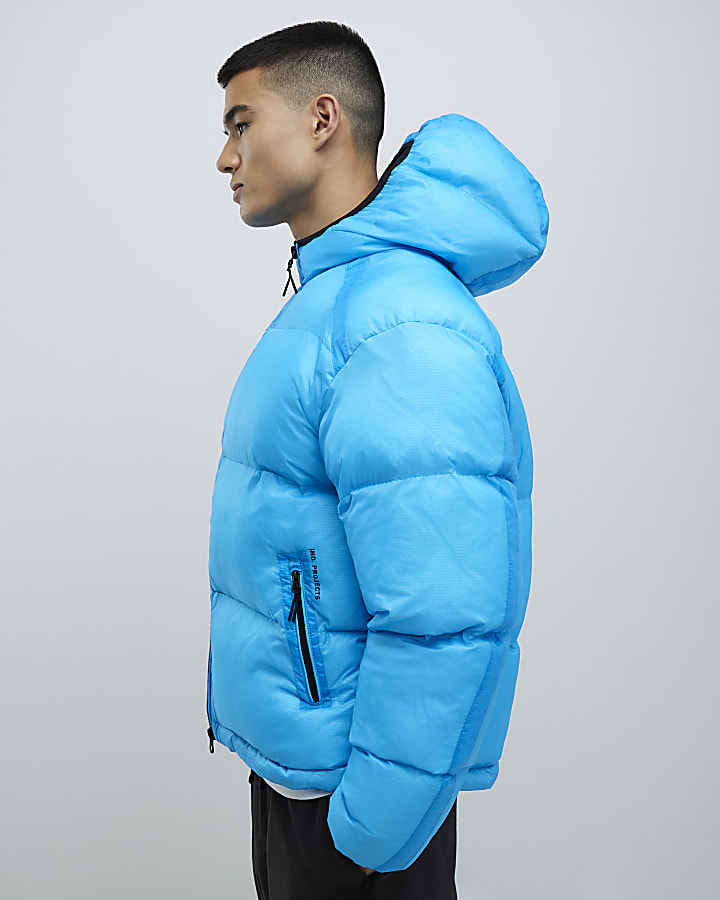 River Island Blue Oversized Fit Taped Puffer Jacket