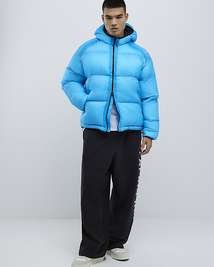 River Island Blue Oversized Fit Taped Puffer Jacket