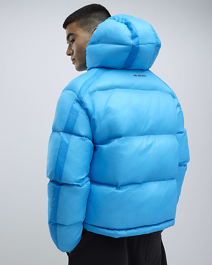River Island Blue Oversized Fit Taped Puffer Jacket