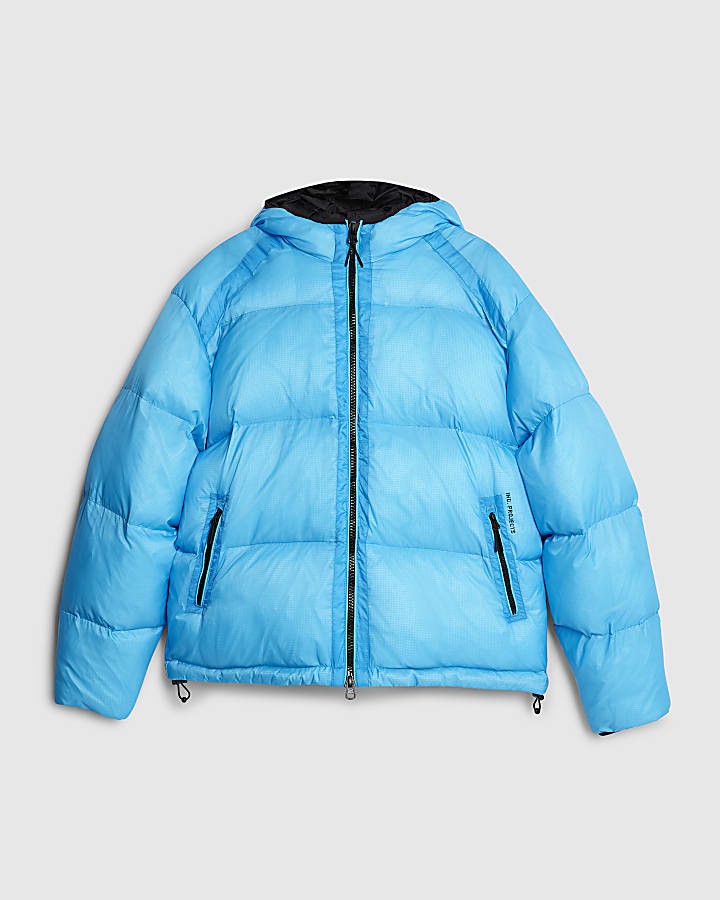 river island Blue Oversized Fit Taped Puffer Jacket