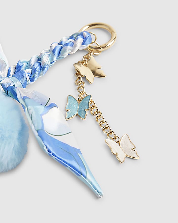 river island Blue Pom Pom Plaited Scarf Butterfly Charm
