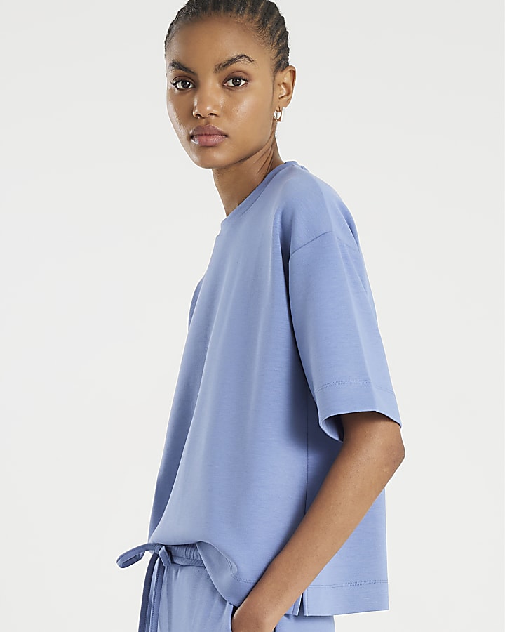 River Island Blue Premium Short Sleeve Boxy Fit T-shirt