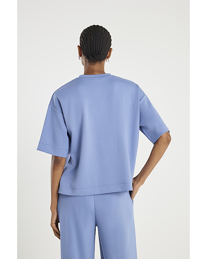 River Island Blue Premium Short Sleeve Boxy Fit T-shirt