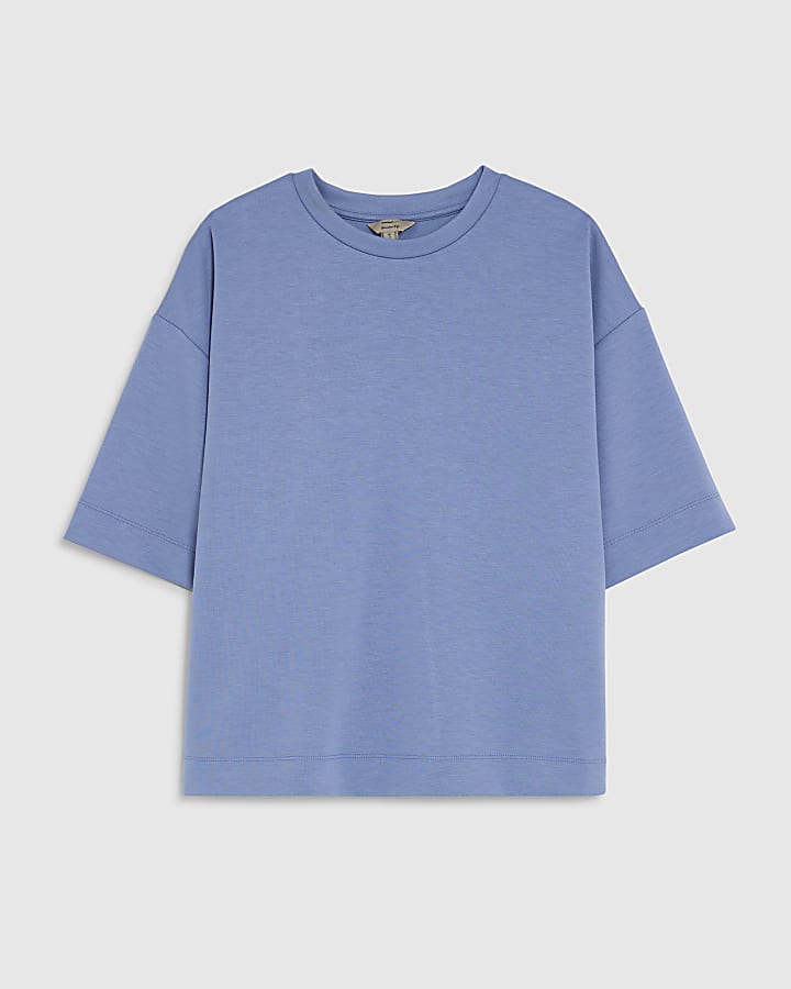 river island Blue Premium Short Sleeve Boxy Fit T-shirt