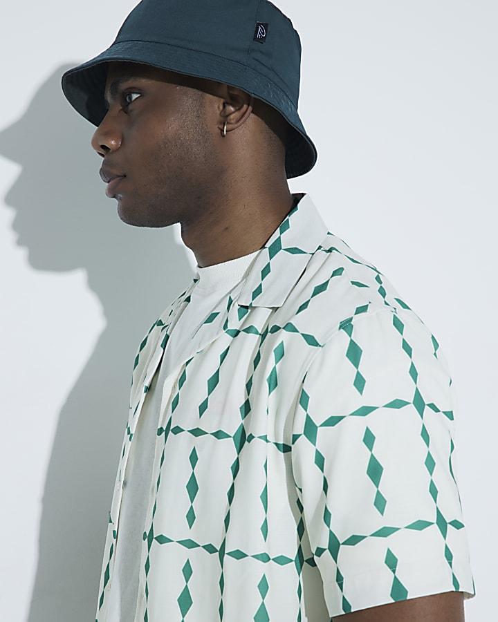River Island Blue Regular Fit Diamond Print Revere Shirt