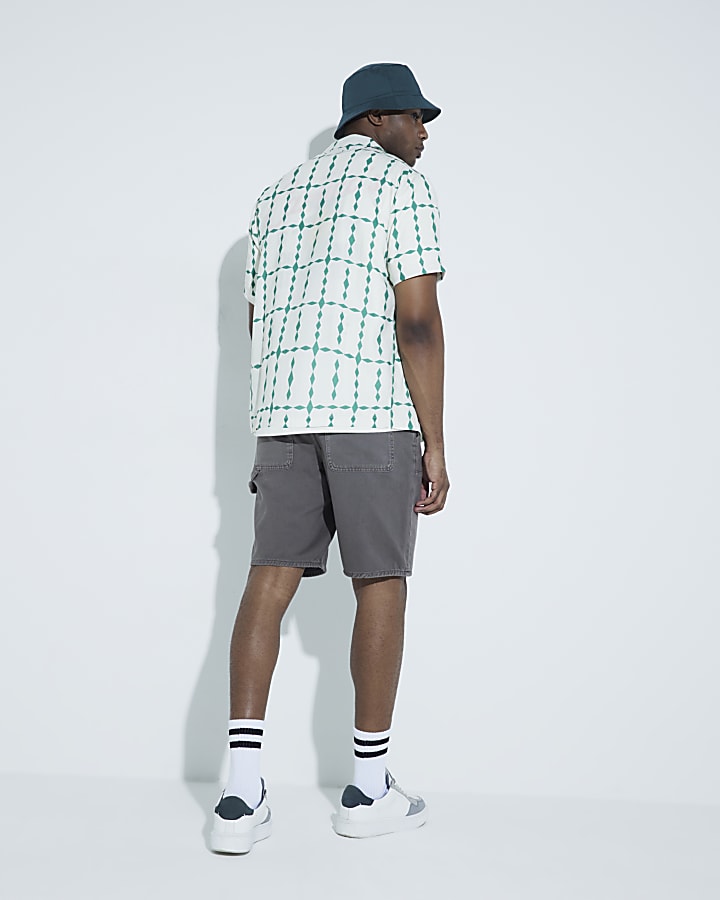 River Island Blue Regular Fit Diamond Print Revere Shirt