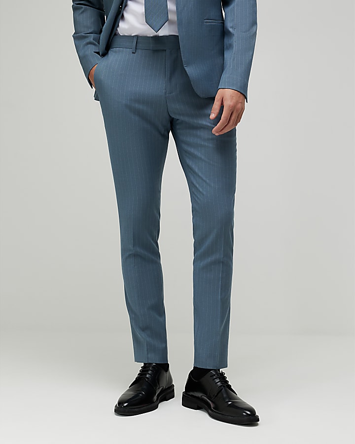River Island Blue Skinny Fit Pinstripe Suit Trousers