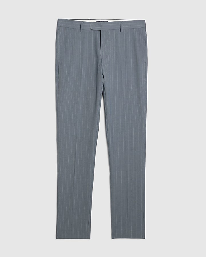 river island Blue Skinny Fit Pinstripe Suit Trousers