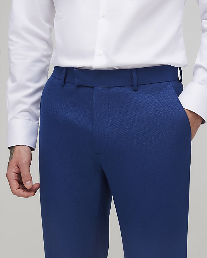 River Island Blue Skinny Fit Textured Suit Trousers