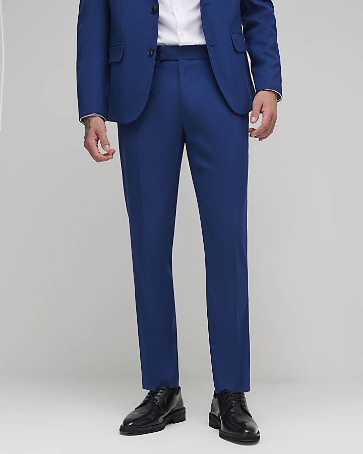 River Island Blue Skinny Fit Textured Suit Trousers