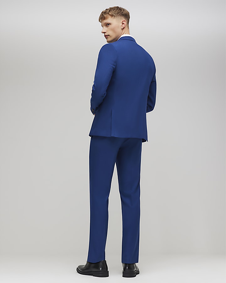 River Island Blue Skinny Fit Textured Suit Trousers