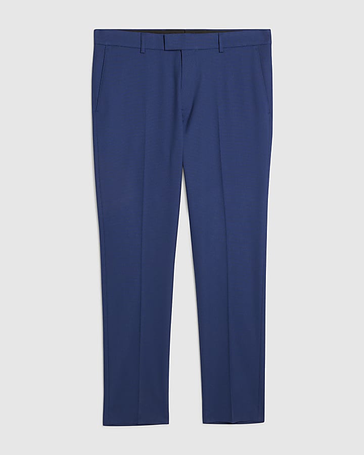 river island Blue Skinny Fit Textured Suit Trousers