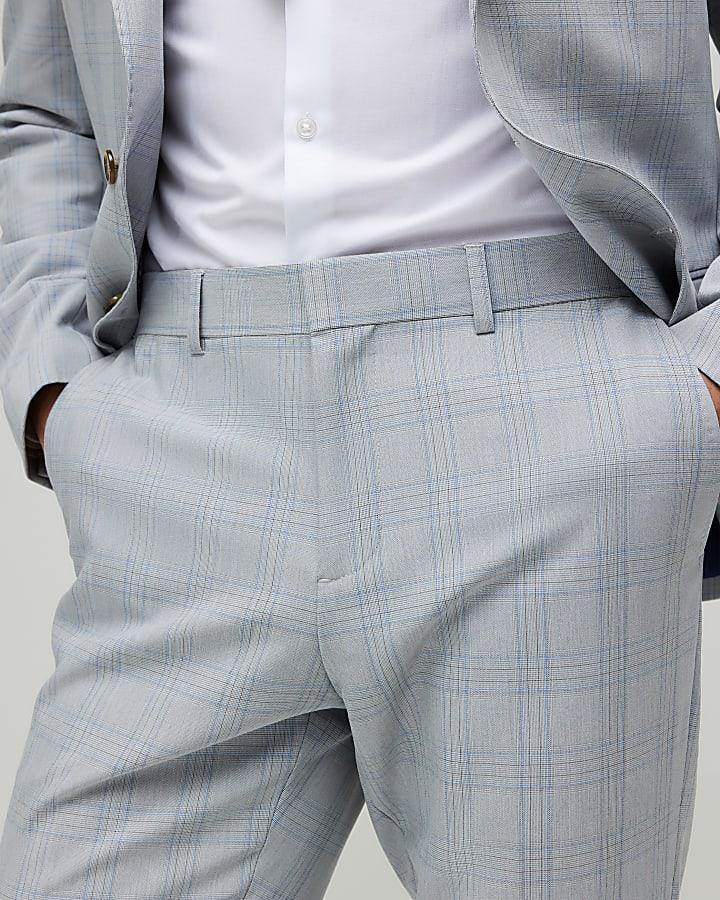 River Island Blue Slim Fit Check Slim Suit Trousers