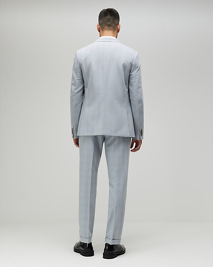 River Island Blue Slim Fit Check Slim Suit Trousers