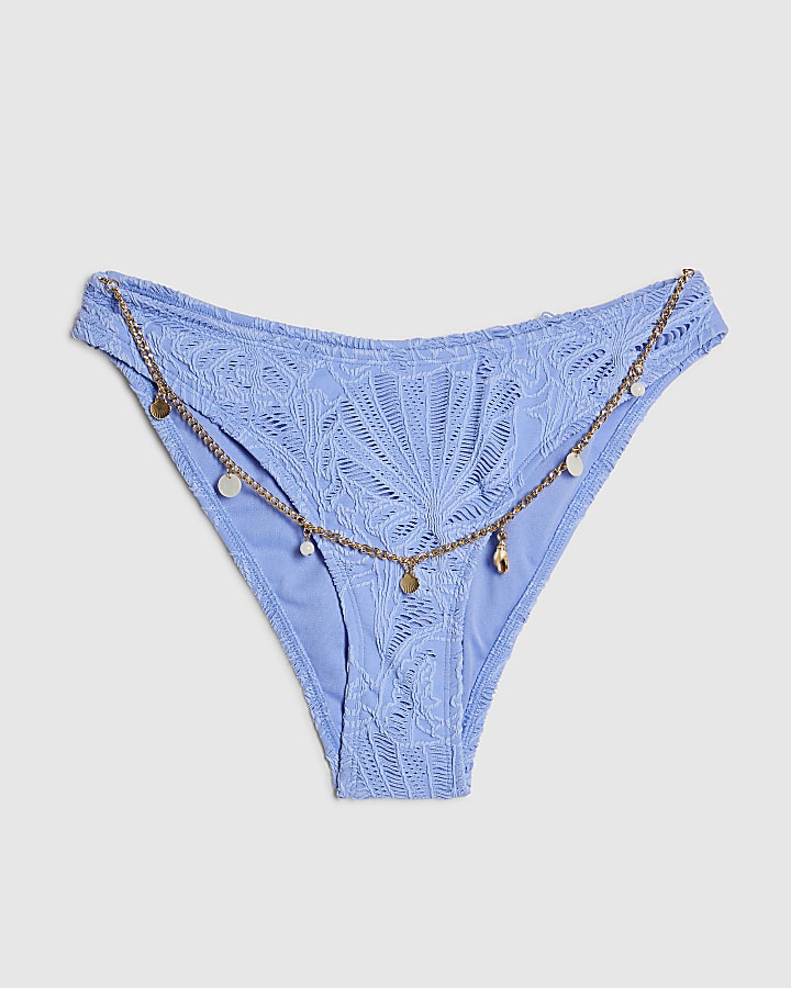 river island Blue Textured Shell Bandeau Bikini Top