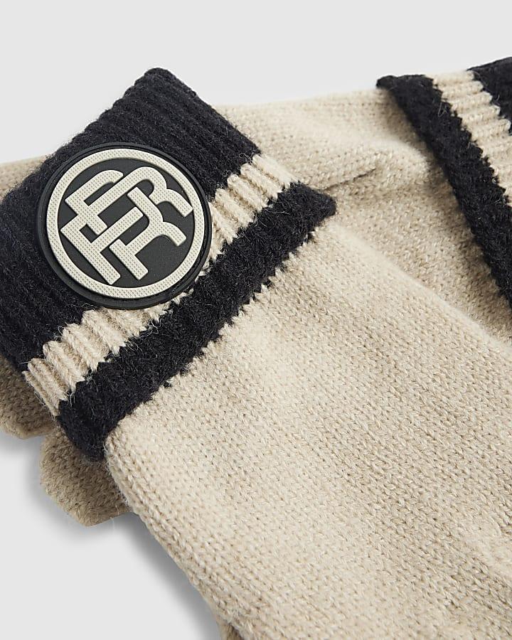 River Island Boys Beige Colour Block Knitted Gloves