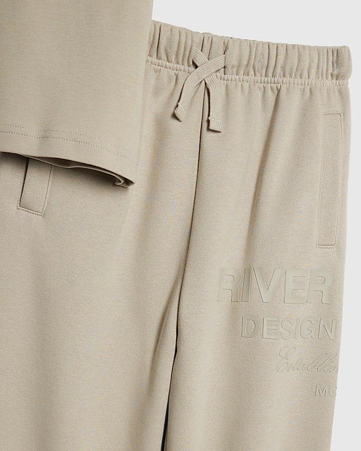 river island Boys Beige Oversized RI T-Shirt Joggers Set
