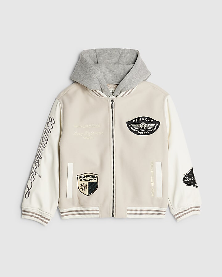 River Island Boys Beige Penrose Badge Bomber Jacket