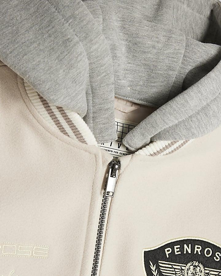 River Island Boys Beige Penrose Badge Bomber Jacket