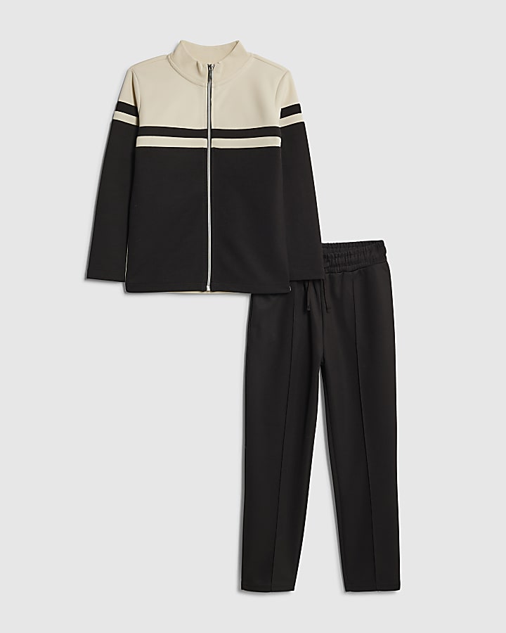 River Island Boys Black Colour Block Funnel Sweatshirt Set