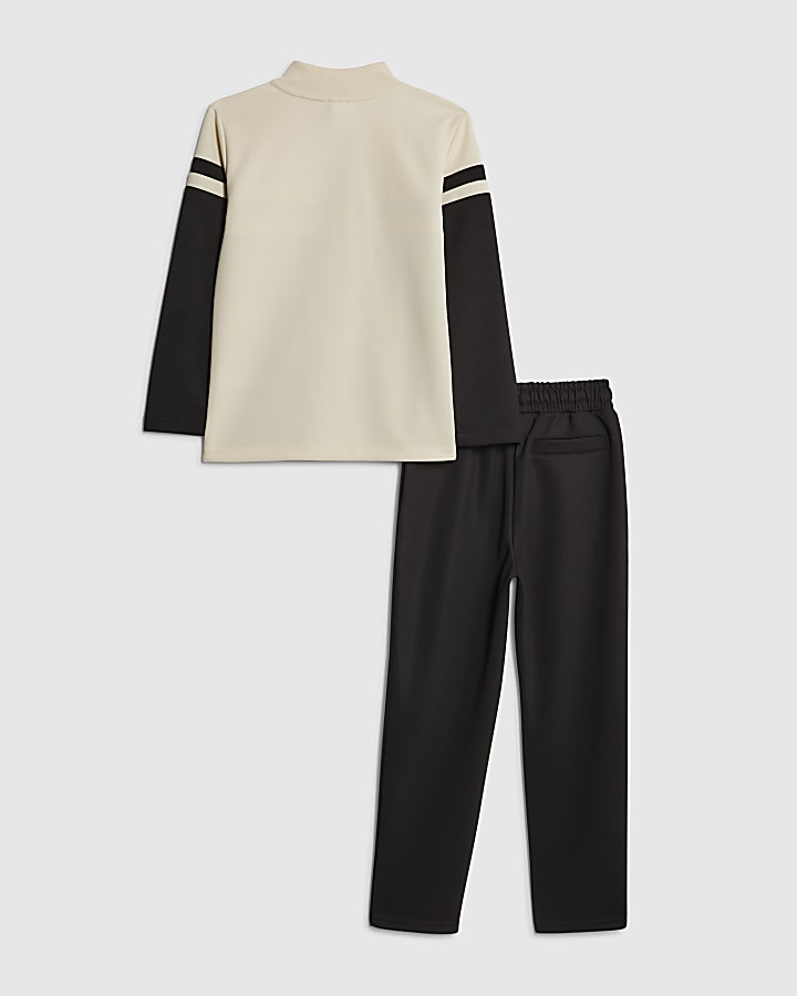 River Island Boys Black Colour Block Funnel Sweatshirt Set