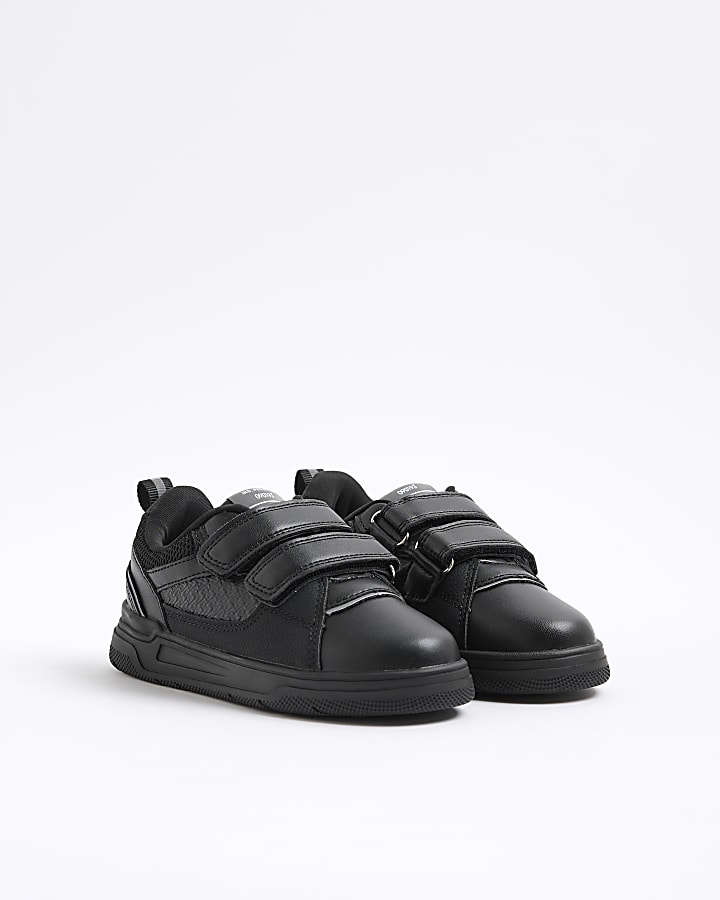 River Island Boys Black Monogram Double Strap Trainers
