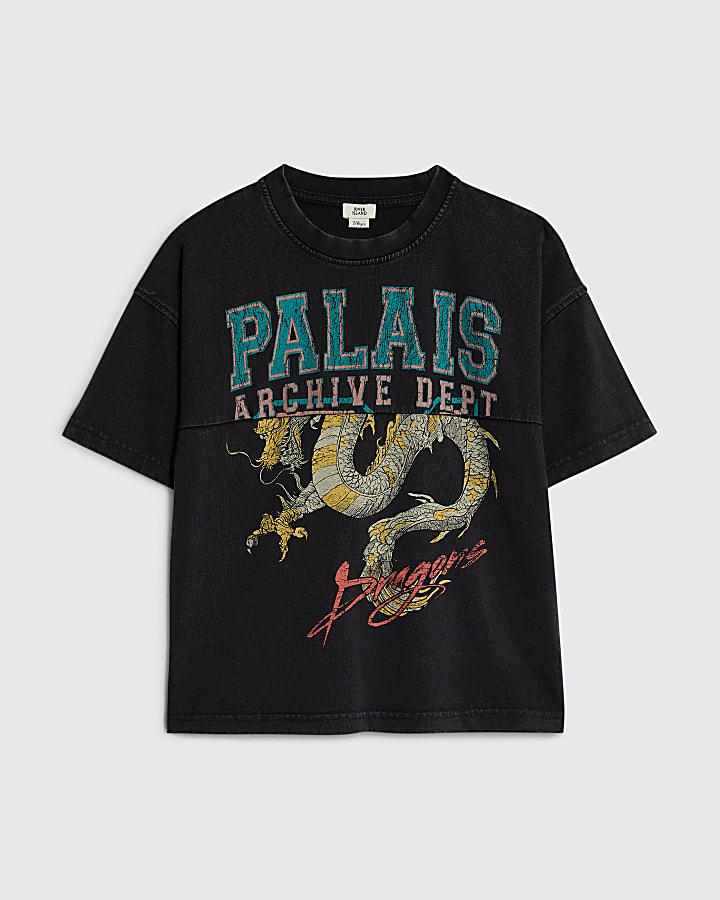 River Island Boys Black Oversized Palais Dragon T-Shirt