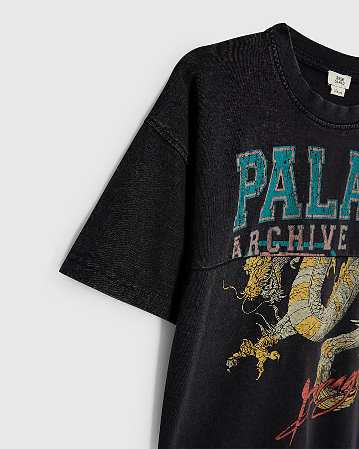 river island Boys Black Oversized Palais Dragon T-Shirt