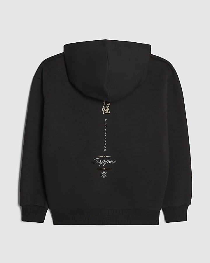 River Island Boys Black Yokosuka Snake Zip Through Hoodie