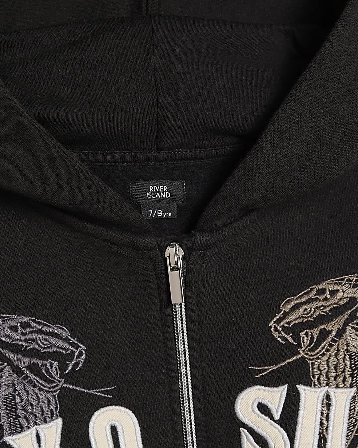 River Island Boys Black Yokosuka Snake Zip Through Hoodie