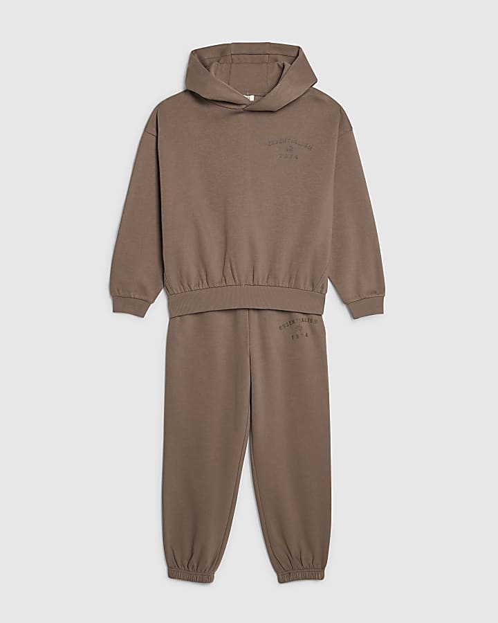 River Island Boys Brown Oversized Essentialism Hoodie Set