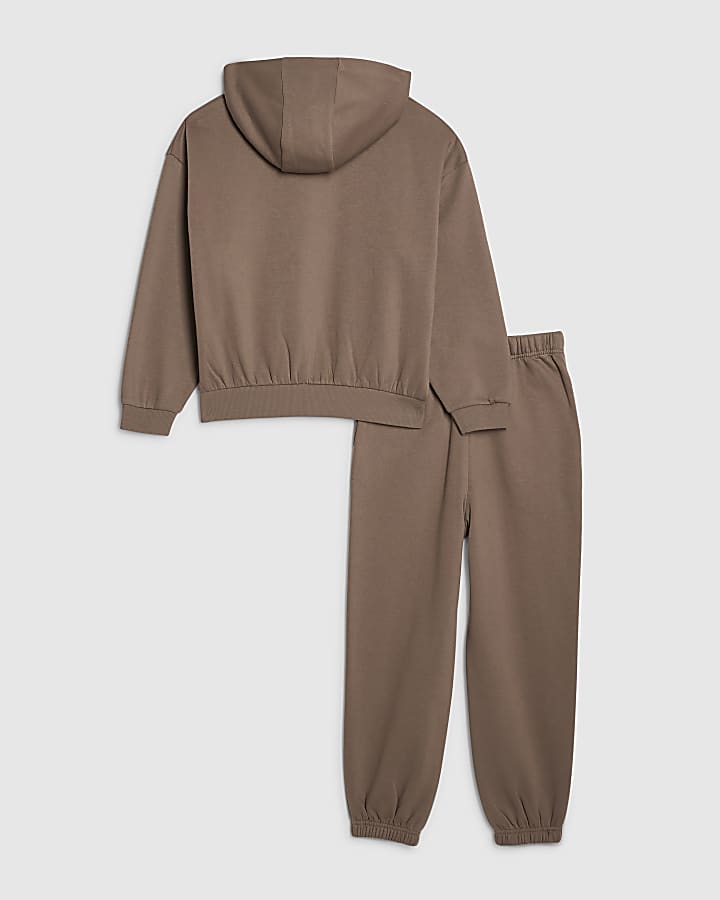 River Island Boys Brown Oversized Essentialism Hoodie Set
