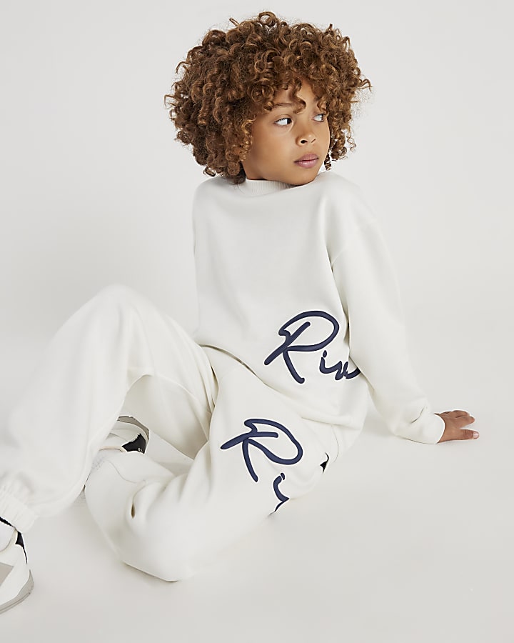 River Island Boys Cream River Branded Sweatshirt Set