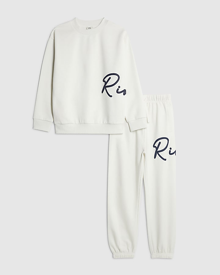 River Island Boys Cream River Branded Sweatshirt Set