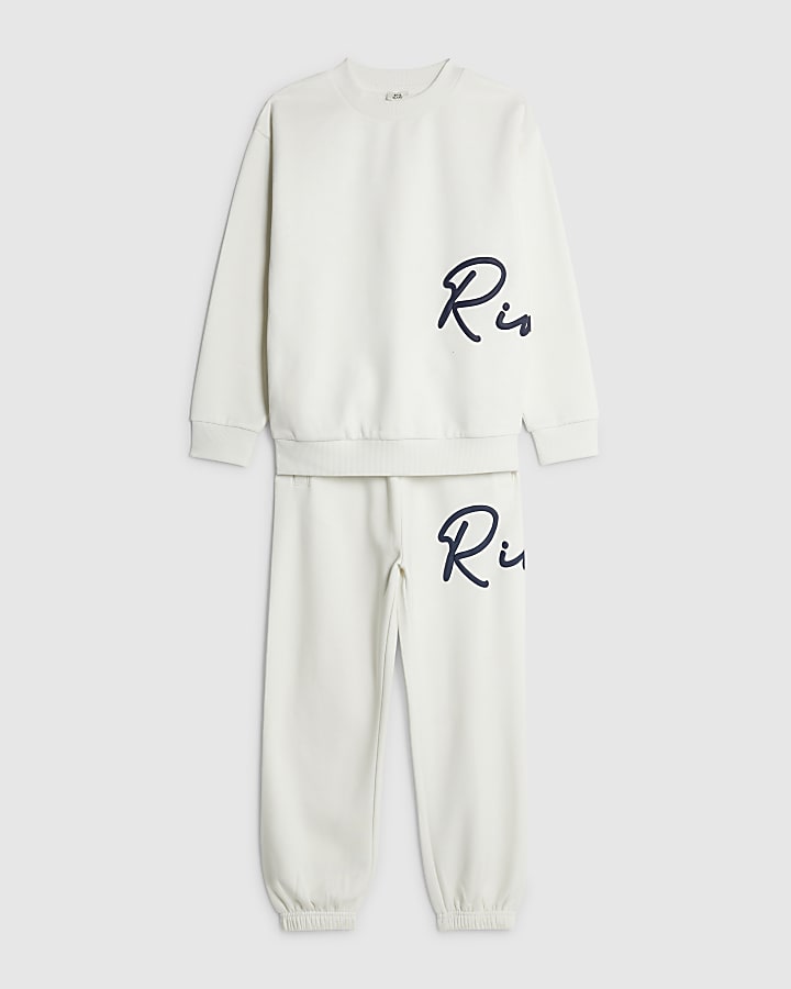 River Island Boys Cream River Branded Sweatshirt Set