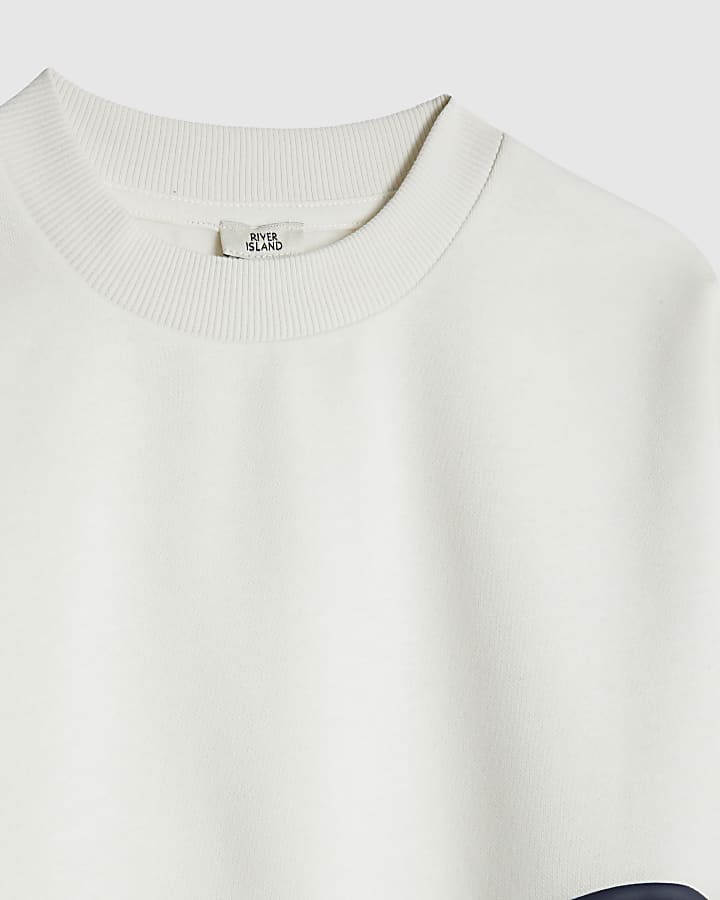 river island Boys Cream River Branded Sweatshirt Set