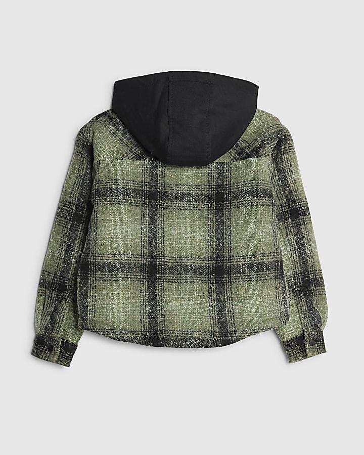 River Island Boys Green Borg Check Hooded Overshirt