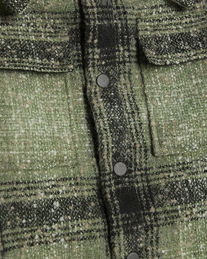 River Island Boys Green Borg Check Hooded Overshirt