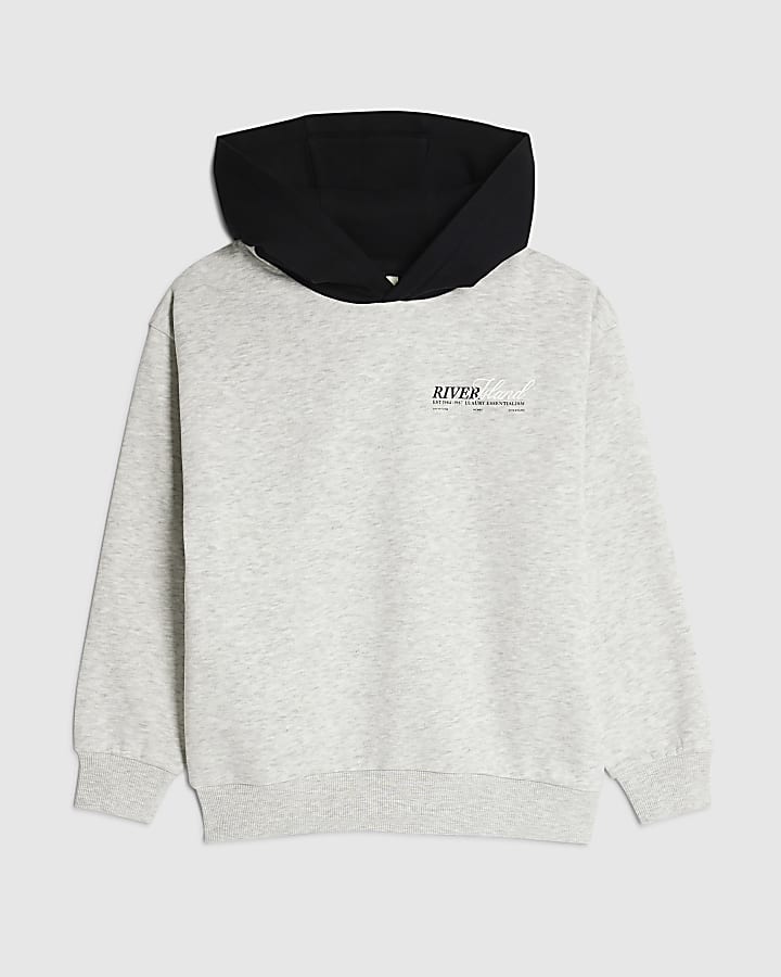 River Island Boys Grey River Island Colour Block Hoodie