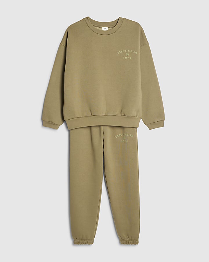 River Island Boys Khaki Essentialism Sweatshirt Set