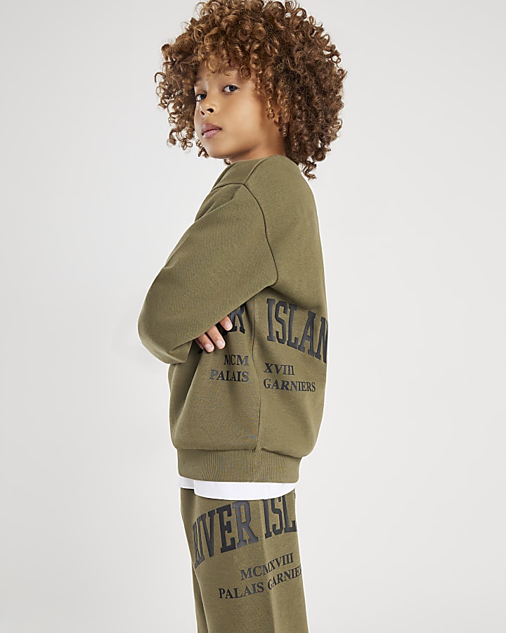 River Island Boys Khaki River Branded Sweatshirt Set