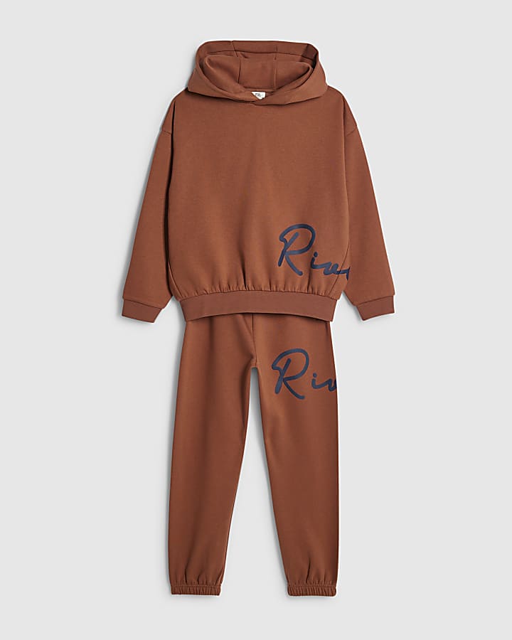 river island Boys Orange River Hoodie And Joggers Set